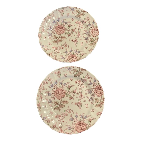 Vtg Johnson Bros. England Rose Chintz 2 Dinner Plates Floral Shabby Chic Charm - Picture 4 of 7